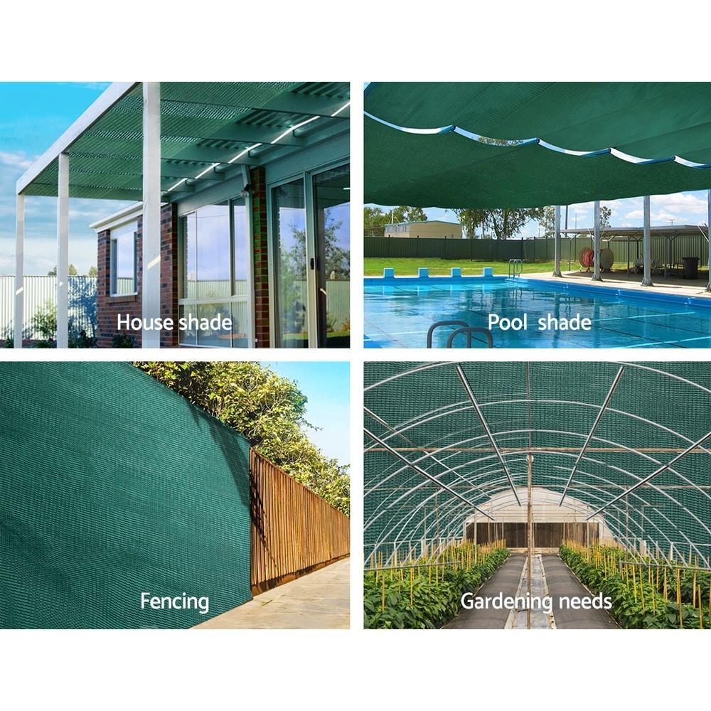 Instahut 1.83x50m UV Shade Cloth in green, showcasing its knitted fabric and roll form, ideal for garden and greenhouse use.